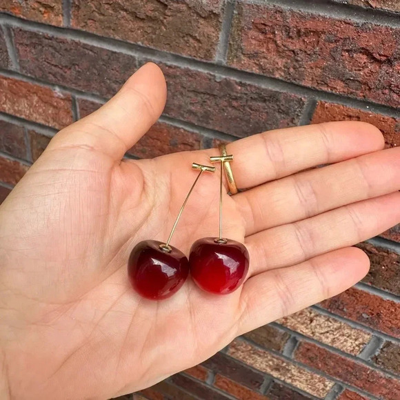 Cherry Red Drop Earrings - Picture 9 of 9